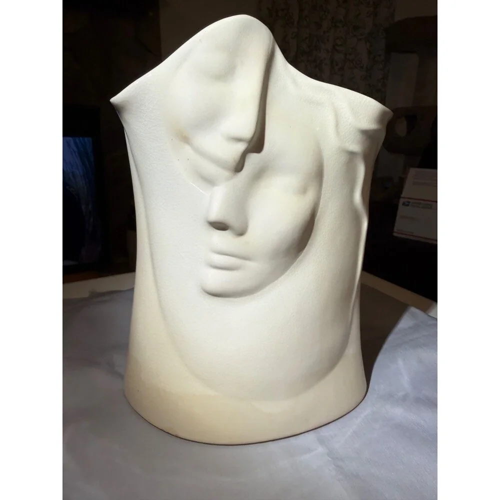 Signed 1990 Linda Mask Ceramic Vase Sculptural Art Piece By Blue Sky Clayworks U